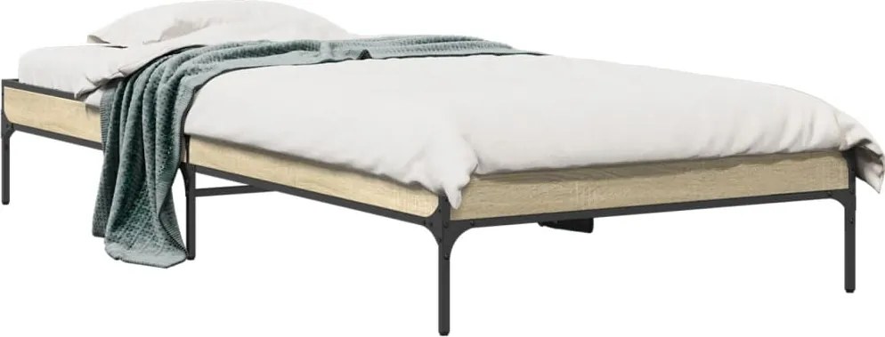 vidaXL Cadru de pat, stejar sonoma, 90x200 cm, lemn prelucrat și metal