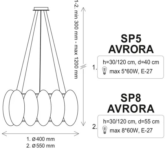 Lustră pe cablu AURORA 8xE27/60W/230V