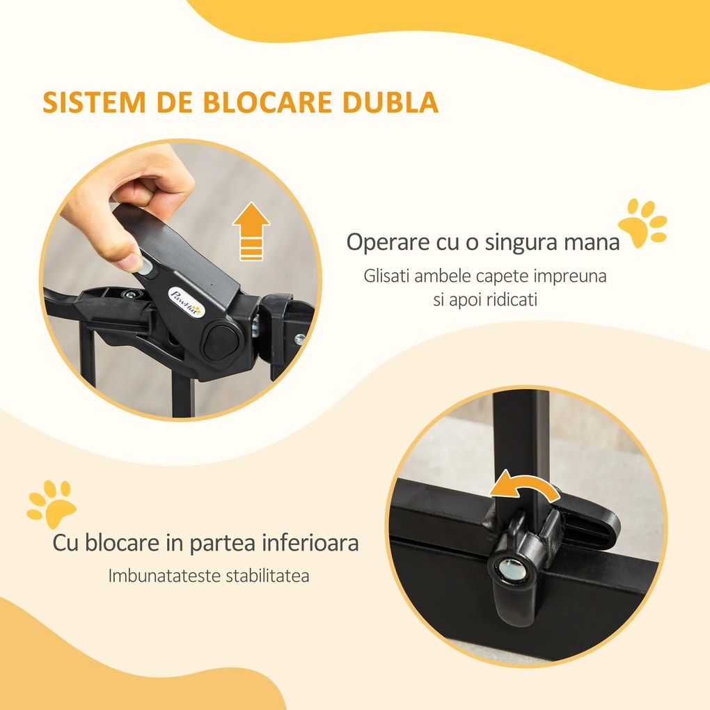 PawHut Poartă de Siguranță pentru Câini cu Închidere Automată 74-105x76.2 cm Neagră | Aosom Romania