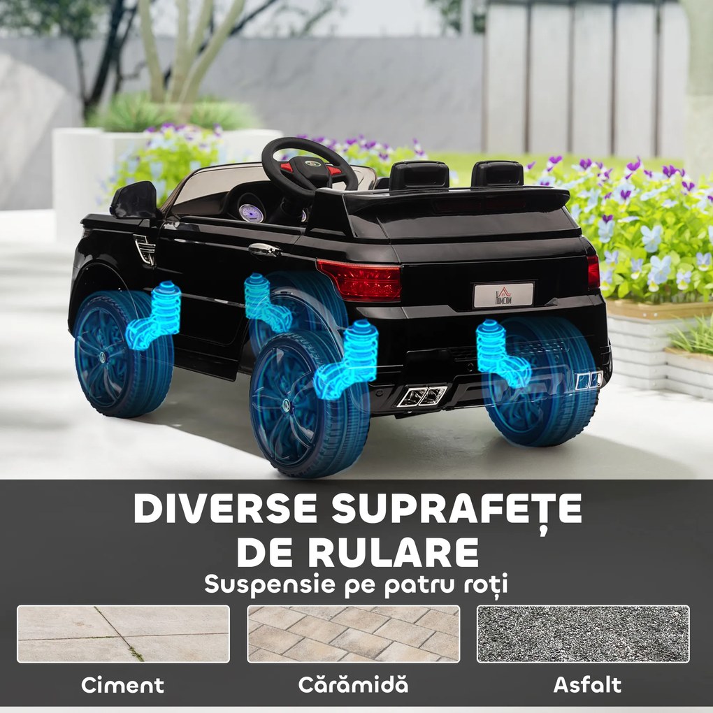 HOMCOM Mașină Electrică pentru Copii cu Motor Dublu, Suspensie și Telecomandă, 110x68x52 cm, Negru | Aosom Romania