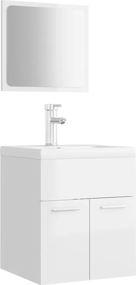 vidaXL Set mobilier de baie, alb extralucios, lemn prelucrat