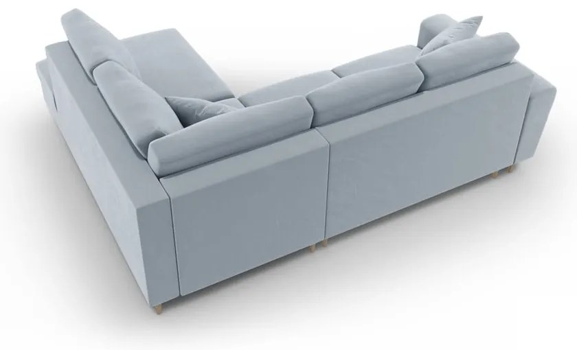 Colțar albastru deschis extensibil, cu spațiu de depozitare cu tapițerie din catifea (cu colț pe partea dreaptă-în formă de ”L”) Kyoto – Cosmopolitan Design