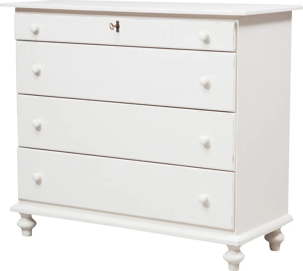 Comoda, L114 48 H99 cm, alb antichizat, lemn masiv