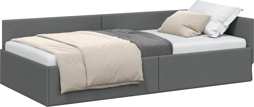 vidaXL Cadru de pat colțar Gri închis 90 cm x 200 cm țesătură