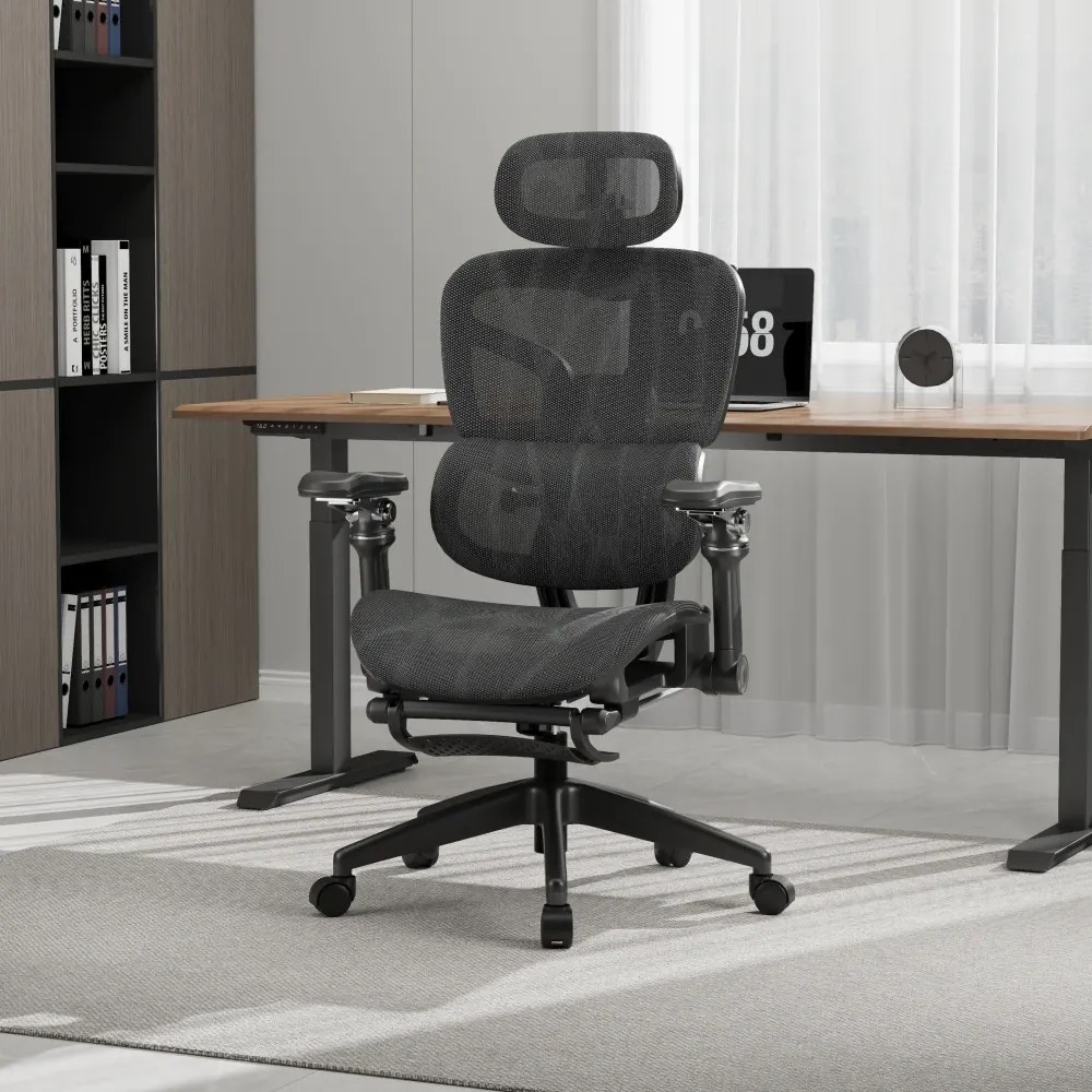 Scaun ergonomic, Sezut Translatie, cotiere 9D, tetiera 6D, suport lombar reglabil, spătar reglabil inaltime, pivotant, suport picioare, Negru