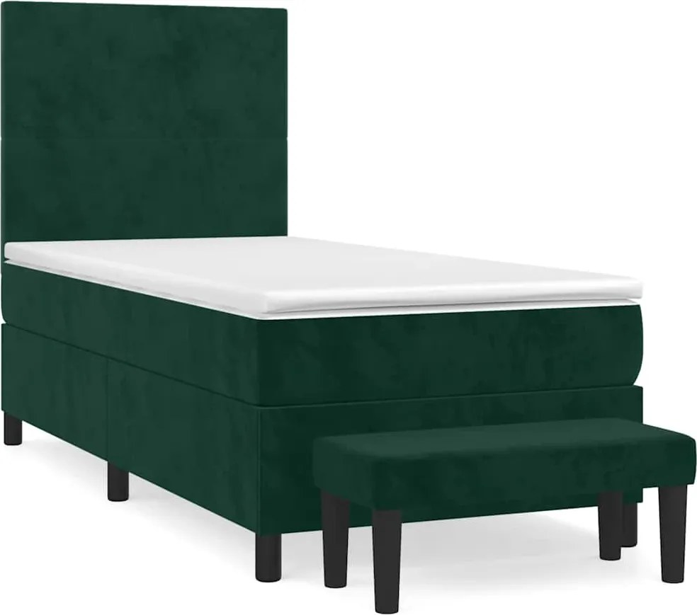 vidaXL Pat box spring cu saltea, verde închis, 90x200 cm, catifea