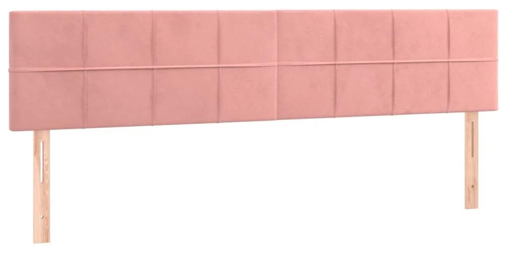 Pat box spring cu saltea, roz, 160x200 cm, catifea Roz, 160 x 200 cm, Cu blocuri patrate