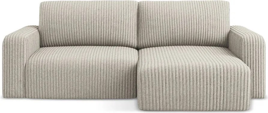 Colțar bej extensibil/cu spațiu de depozitare cu tapițerie din catifea reiată (cu colț pe partea dreaptă/cu șezlong) Kona – Makamii