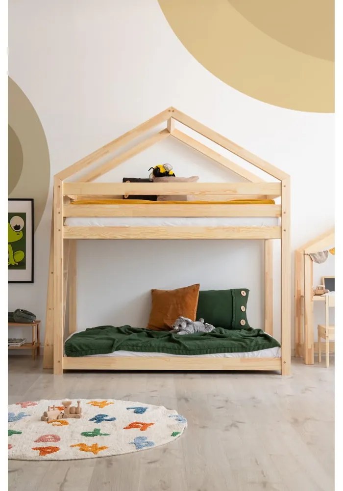 Pat supraetajat din lemn de pin în formă de căsuță 70x160 cm Mila DMS - Adeko