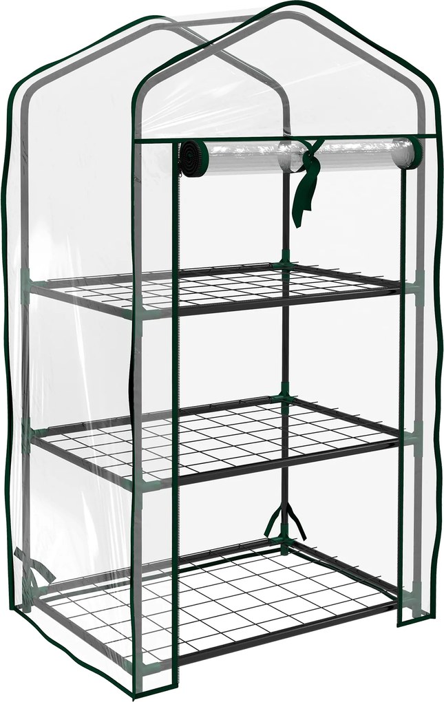 Outsunny Sera de Balcon cu 3 Niveluri și Ușă Rulantă, Sera pentru Grădină cu Structură din Oțel și Acoperiș din Plastic, pentru Plante, Flori, Fructe, 59x39x127 cm, Transparentă | Aosom Romania