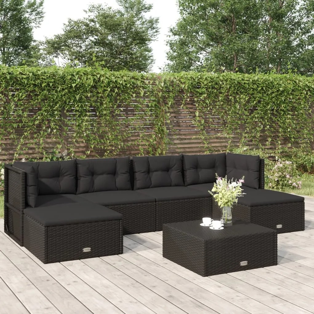 Set mobilier de gradina cu perne, 6 piese, negru, poliratan