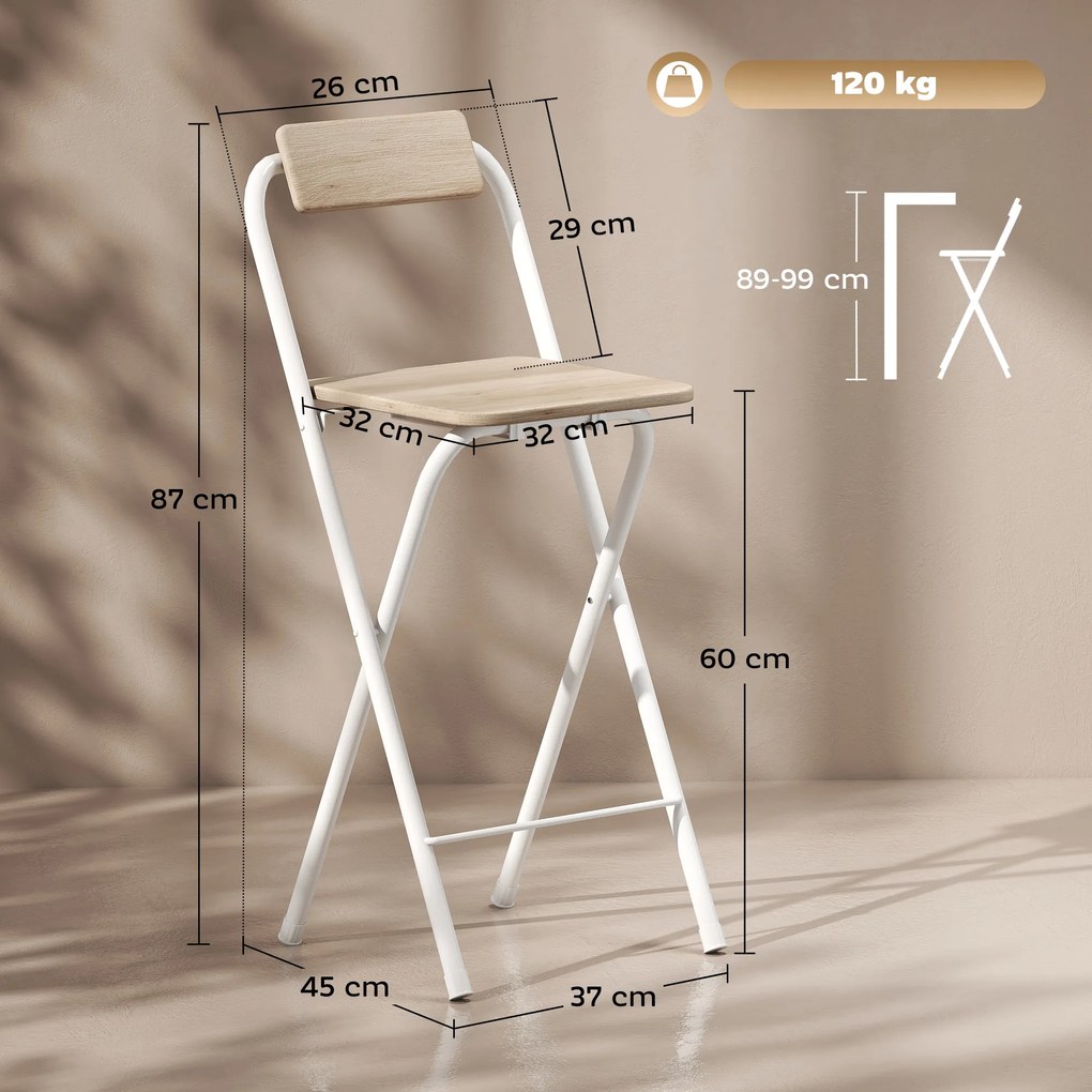HOMCOM Set 2 Scaune de Bucătărie Pliabile cu Suport pentru Picioare din MDF și Oțel Negru | Aosom Romania