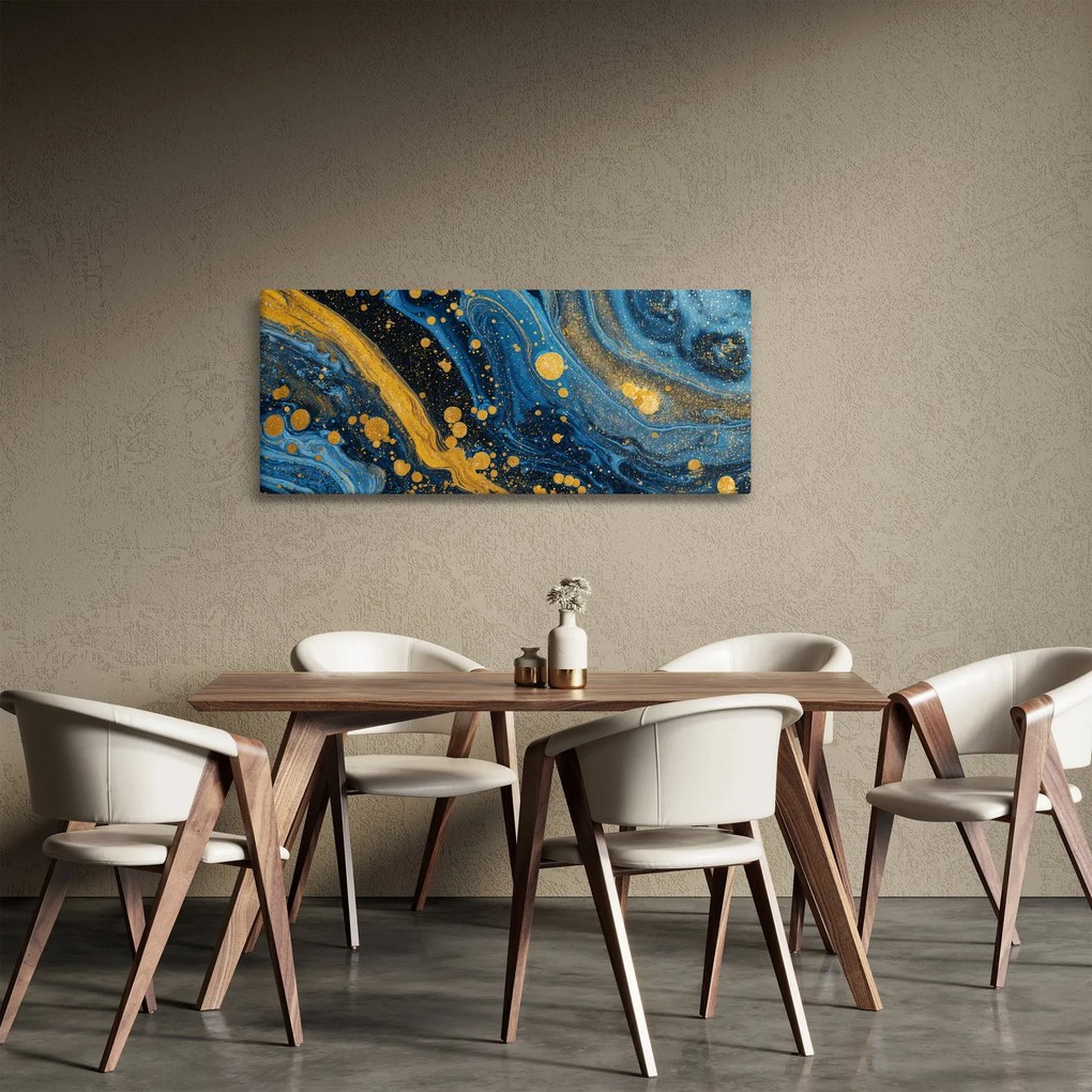 Tablou - Abstracție albastră cu aur (120x50 cm)