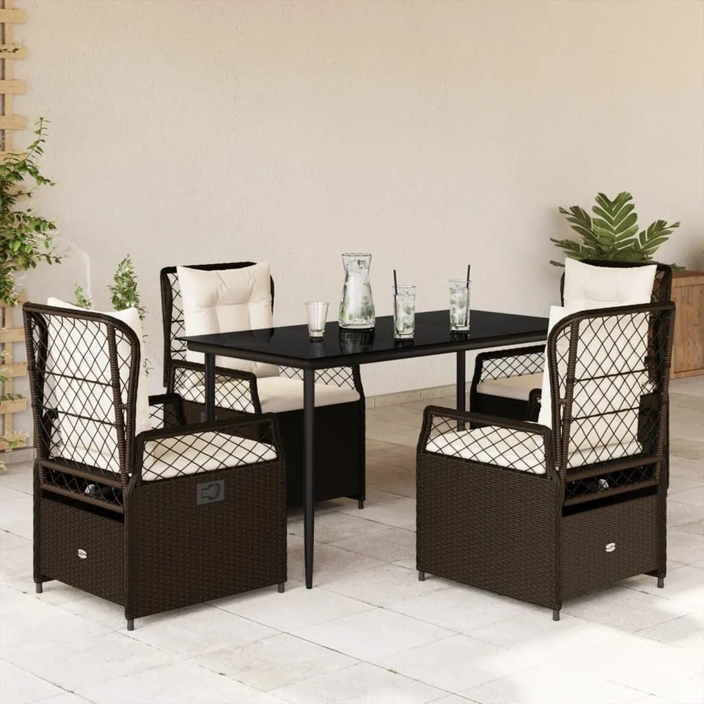 vidaXL Set mobilier de grădină, 5 piese, cu perne, maro, poliratan