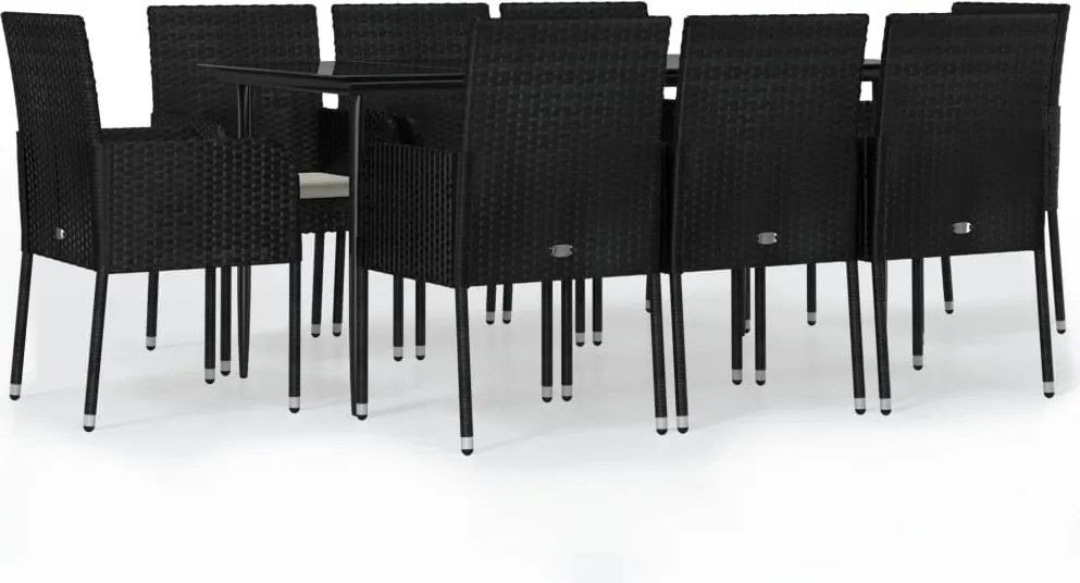 vidaXL Set mobilier de grădină cu perne, 9 piese, negru, poliratan
