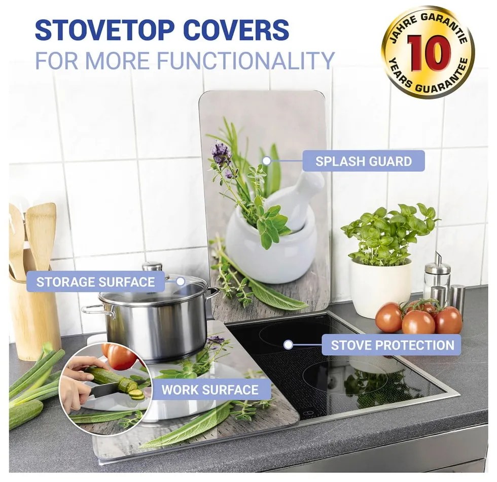 Set 2 protecții din sticlă pentru aragaz Wenko Herbal, 52 x 30 cm