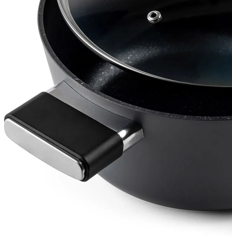 Cratiță Luigi Ferrero Regina FR-2440 24x11.5 cm, 4.3 l, Acoperire antiaderentă cu efect de marmură, Capac din sticlă cu gaură pentru abur, Negru