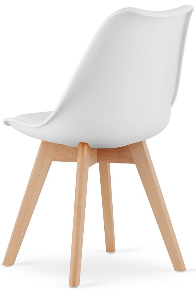 Set de luat masa 1 + 4, masa alba ADRIA 120x80 cm + scaun alb BALI MARK cu picioare din lemn de fag