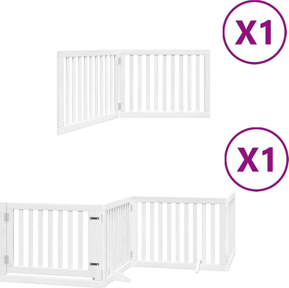 vidaXL Poartă câini pliabilă cu ușă, 6 panouri, alb, 480 cm, lemn plop