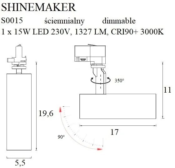Spot LED directionabil pentru sina trifazata MAXLIGHT, SHINEMAKER alb