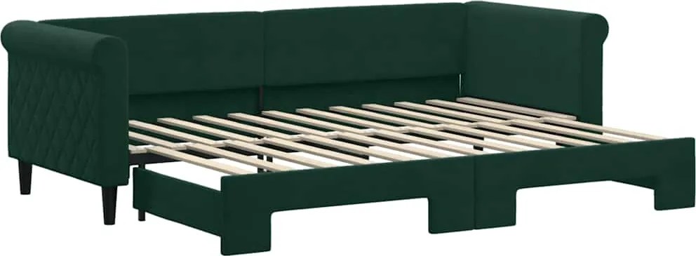 vidaXL Pat de zi cu extensie, verde închis, 80x200 cm, catifea