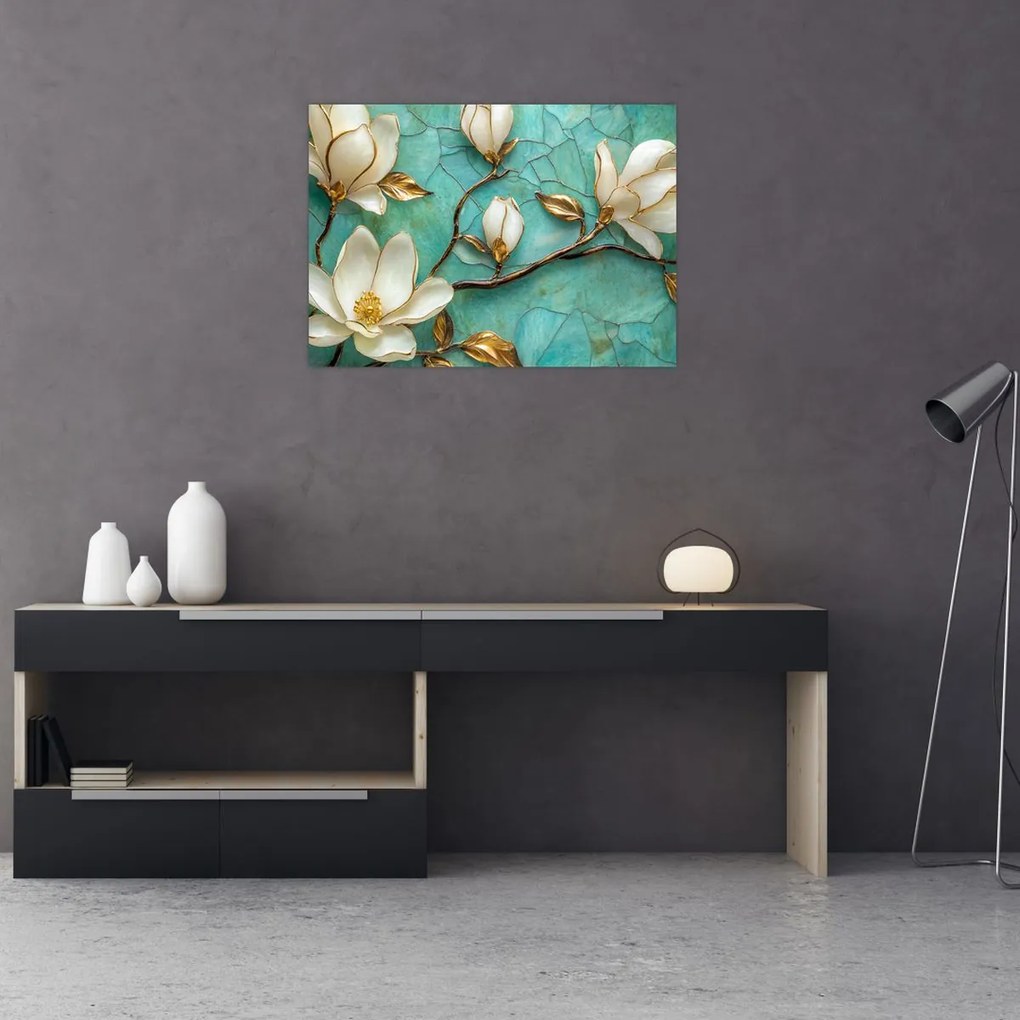Tablou pe sticlă - Magnolii 3D (70x50 cm)