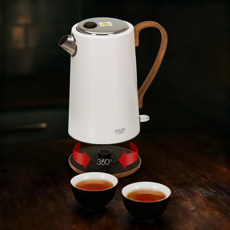 Fierbător electric Adler AD 1352, 2200W, 1,7 l, STRIX, bază rotativă, oprire automată, alb