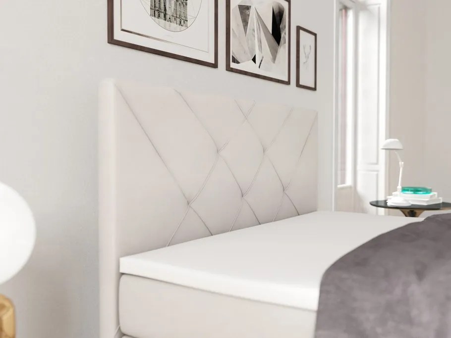 Pat matrimonial Boxspring 140 cm Darro (alb) (cu sp. depozitare). 1044210