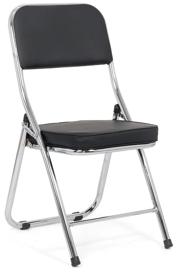 Scaun pliant negru HRC 607 din piele ecologică și cadru metalic cromat