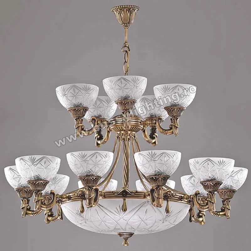 Candelabru Elegante cu 15 Brate, Desing Clasic, Finisaj Bronz Antic - Bussy Lighting 3038-52-15