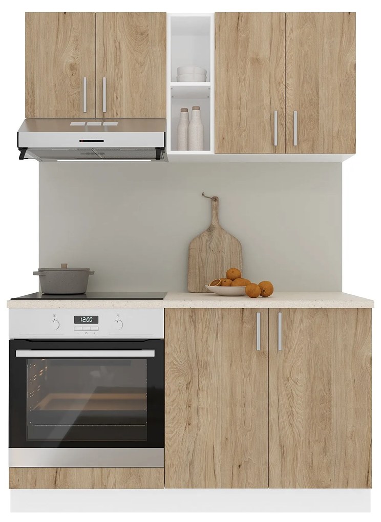 Set Bucatarie Karo V4, Lemn Natural/Alb, Blat Thermo 28 mm, L 140 cm