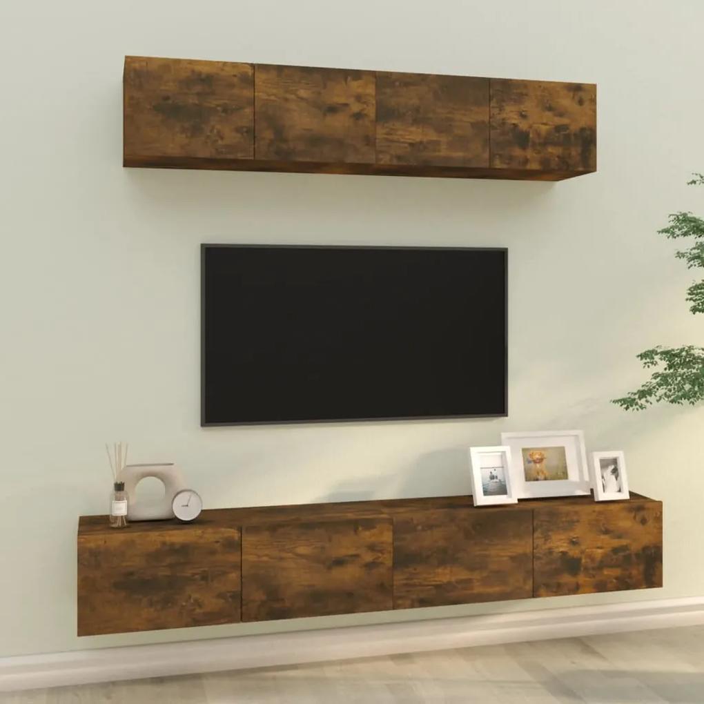 Set dulapuri TV, 4 piese, stejar fumuriu, lemn prelucrat 4, Stejar afumat, 100 x 30 x 30 cm