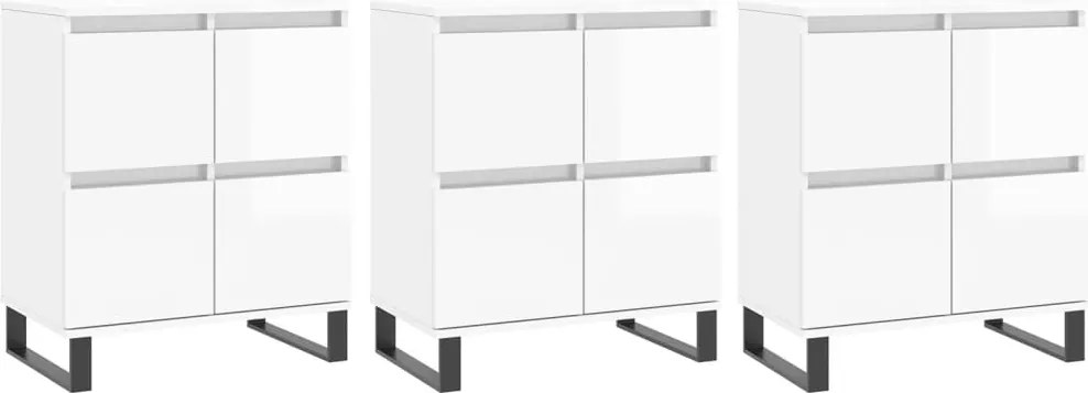 vidaXL Servante, 3 piese, alb extralucios, lemn prelucrat