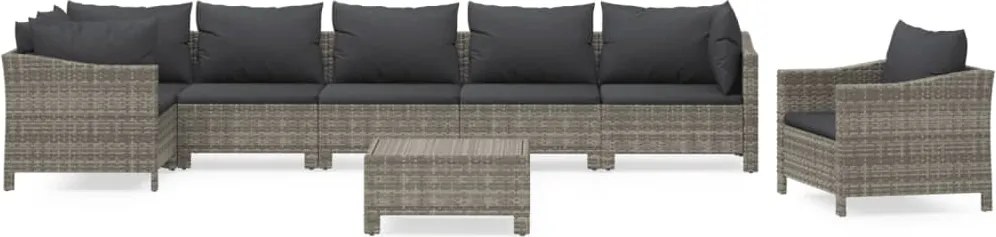 vidaXL Set mobilier de grădină cu perne, 8 piese, gri, poliratan