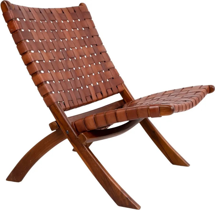 Perugia Fotoliu pliabil din piele, tec maro cu picioare din lemn