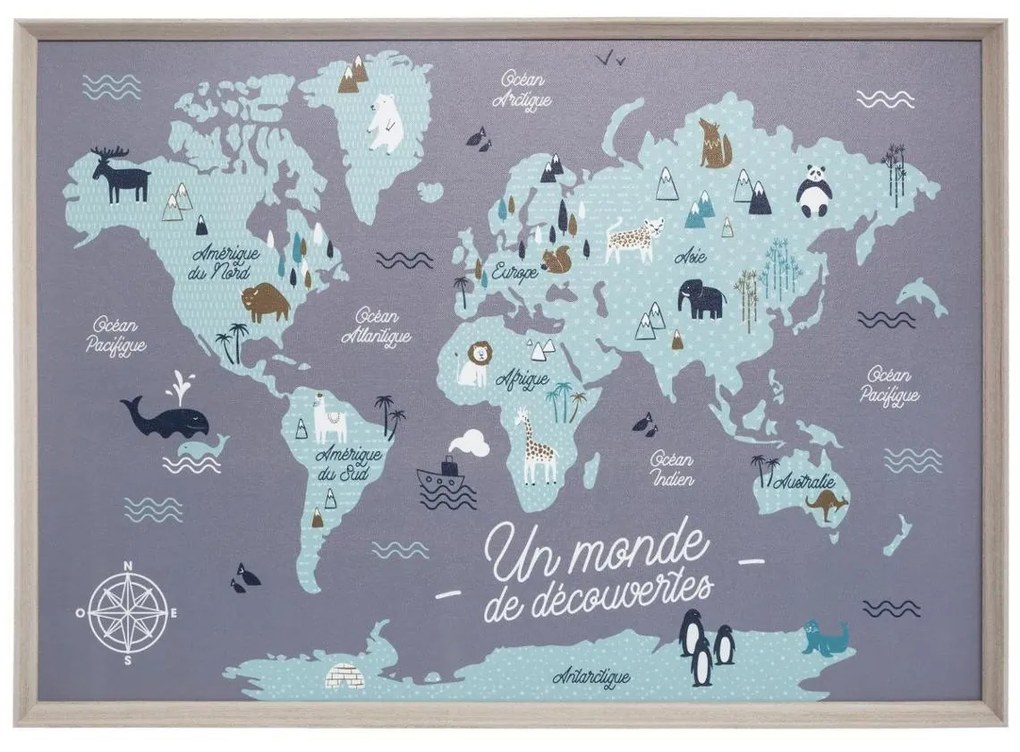 Harta lumii pentru copii, decor de perete, 70x50 cm