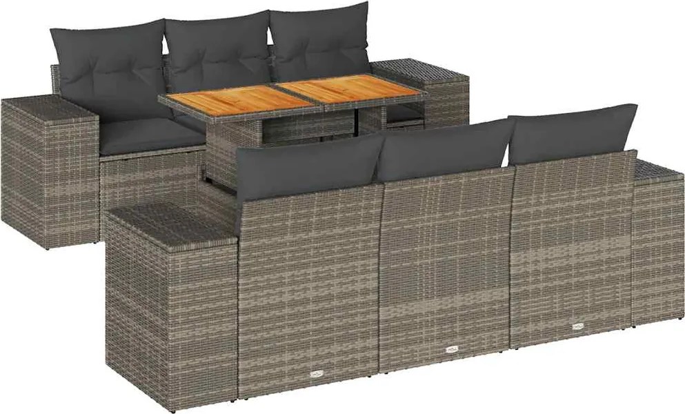 vidaXL Set canapele de grădină, 7 piese, cu perne, gri, poliratan