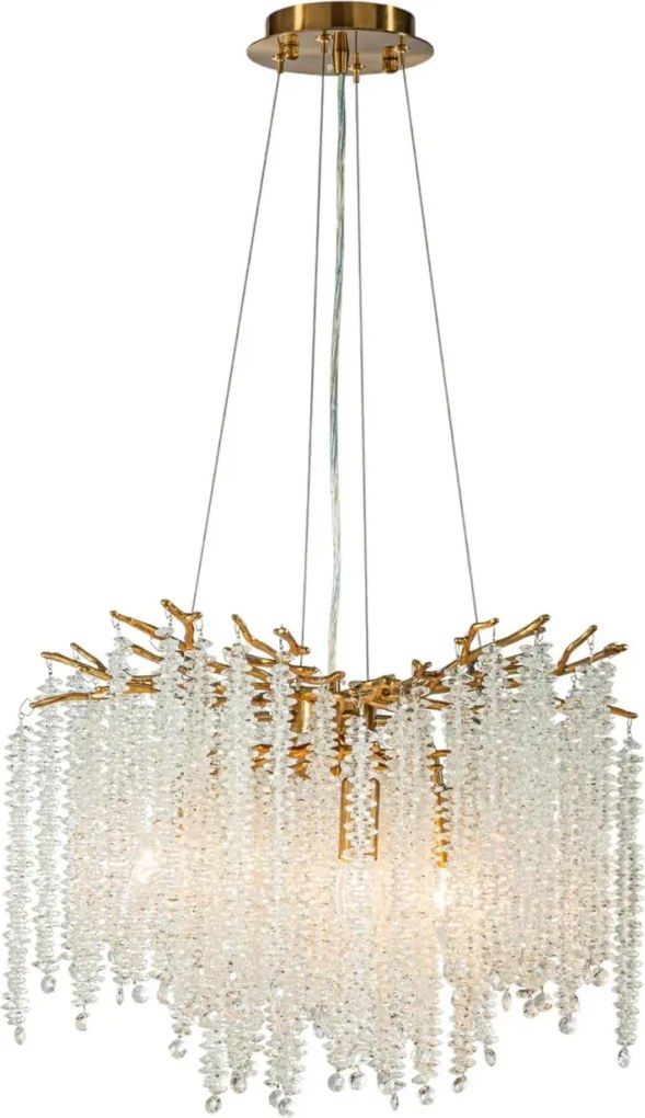 Candelabru din metal, auriu, cristale rotunde din sticlă, 40 x 45 cm, „Cascade”