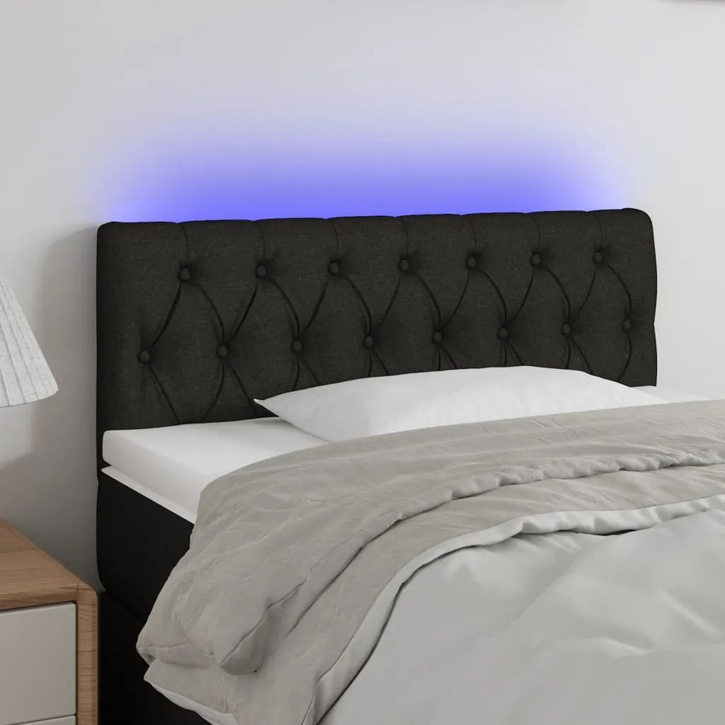 vidaXL Tăblie de pat cu LED, negru, 90x7x78/88 cm, textil