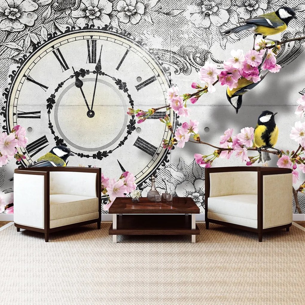 Fototapet - Ceas cu flori (152,5x104 cm)