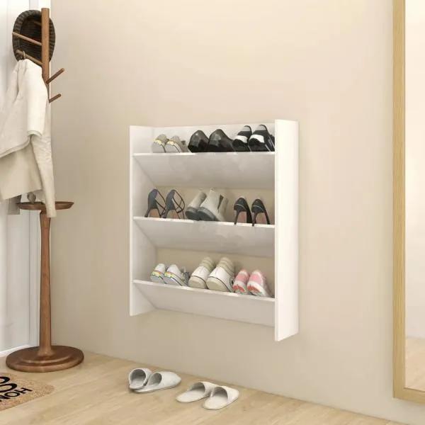 vidaXL Pantofar de perete, alb extralucios, 80x18x90 cm, pal