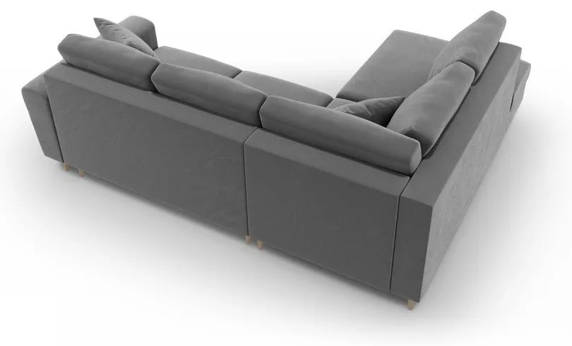 Colțar gri deschis extensibil, cu spațiu de depozitare cu tapițerie din catifea (cu colț pe partea stângă-în formă de ”L”) Kyoto – Cosmopolitan Design