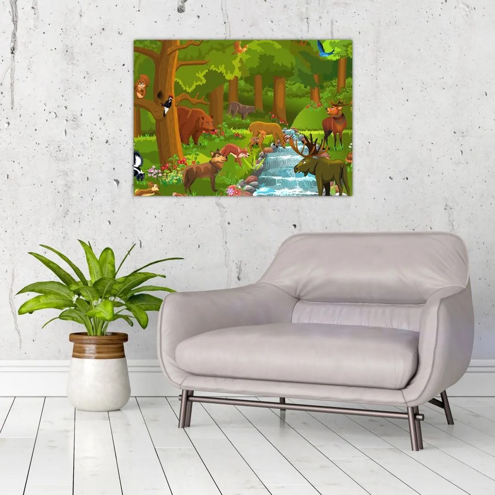 Tablou pe sticlă pentru copii cu animale (70x50 cm)