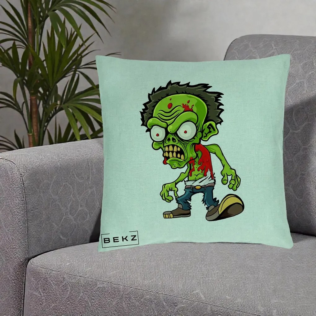 Perna Decorativa Zombie Halloween, 40x40 cm, Verde Menta, Husa Detasabila, Perna Inclusa, BEKZ®