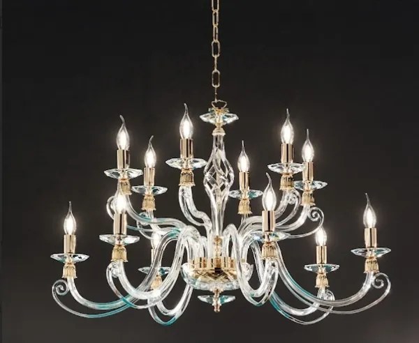 Ondaluce - Lustru pe lanț 1306, 12 x E14, 10 W, 230 V, Ø 100 cm, auriu/transparent