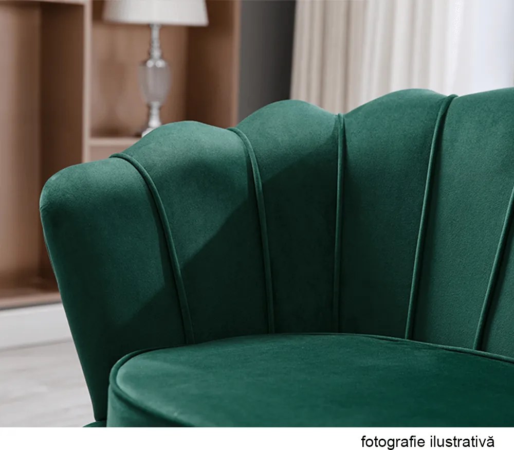 Fotoliu în stil Art-deco, catifea Velvet smarald/crom auriu, NOBLIN