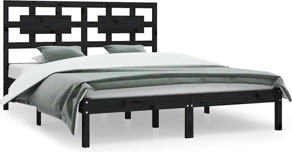 vidaXL Cadru de pat, negru, 200x200 cm, lemn masiv de pin