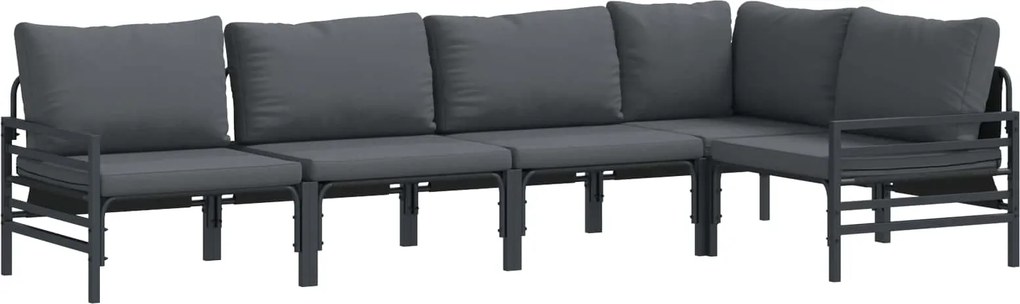 vidaXL Set de canapele pentru grădină cu pernă 5 pcs Negru Oțel