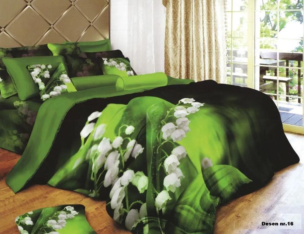 Lenjerie de pat dubla Digital Print Bumbac 230 x 230 cm Model Verde cu Lacramioare DP25