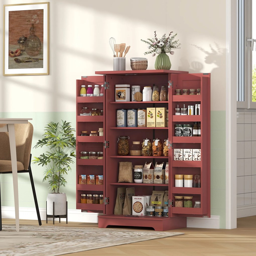 HOMCOM Bufet bucătărie, dulap de bucătărie, 5 niveluri, cu uși și rafturi reglabile, 60l x 40P x 120H cm, aspect lemn, roșu | Aosom Romania